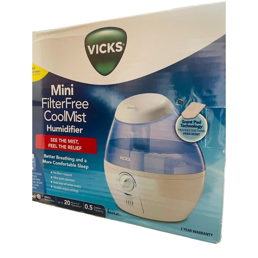 Humidifier Vicks 0.5 Gal. Mini Filter Free Cool Mist w/ Box
